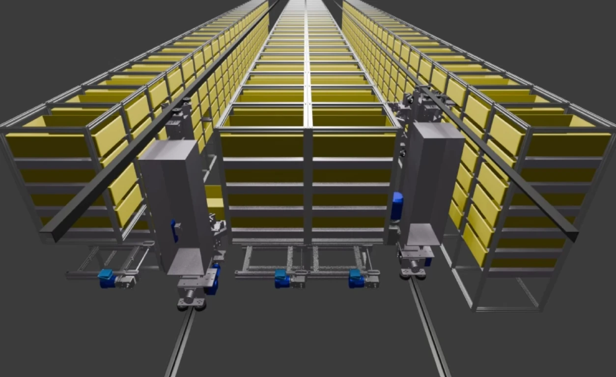ASRS system illustration with storage racks and retrieval equipment